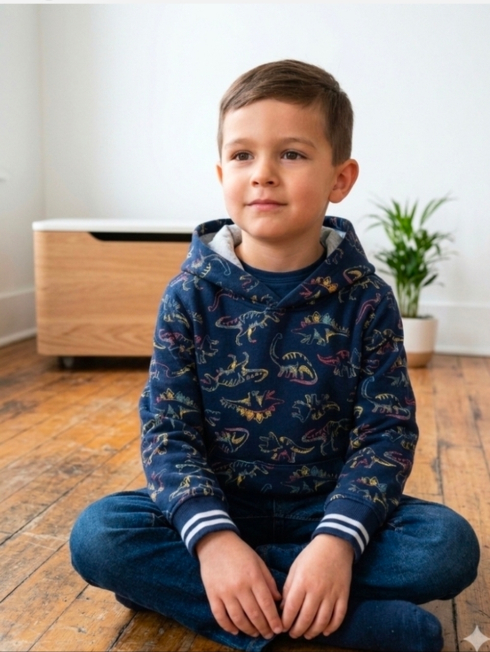 Kids Headquarters Navy Hoodie with Multicolor Dinosaur Print